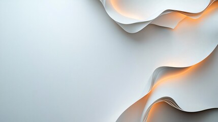 Poster - Abstract white wavy paper background with orange lights creating a modern and elegant design
