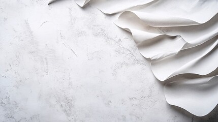 Poster - White crumpled paper sheet creating waves on white textured background