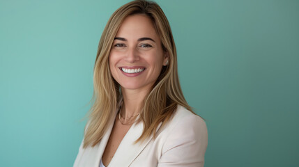 Wall Mural - Portrait of a blonde woman against a pastel background	