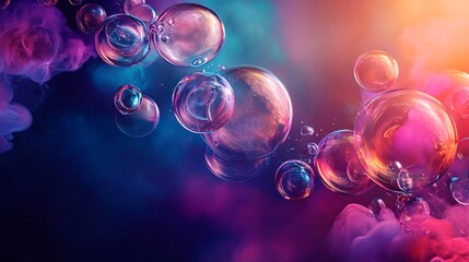 Aufkleber - Colorful bubbles floating on a vibrant abstract background