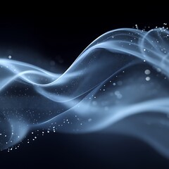 Wall Mural - Abstract blue smoke wave with glowing particles on black background.