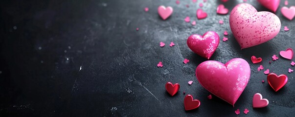 Poster - Pink and red hearts celebrating valentine's day on dark background