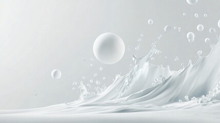 Poster - White sphere floating over splashing milk or cream with bubbles
