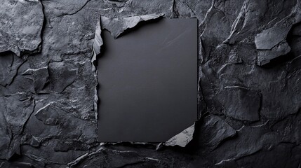 Poster - Black square emerging from dark stone wall creating dramatic contrast
