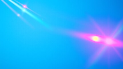 Wall Mural - Abstract blue background with pink and cyan light beams and lens flares.