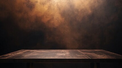 Aufkleber - Empty wooden table illuminating by spotlights on a brown wall background