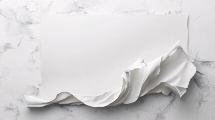 Poster - White flowing fabric and blank sheet of paper on white background with copy space