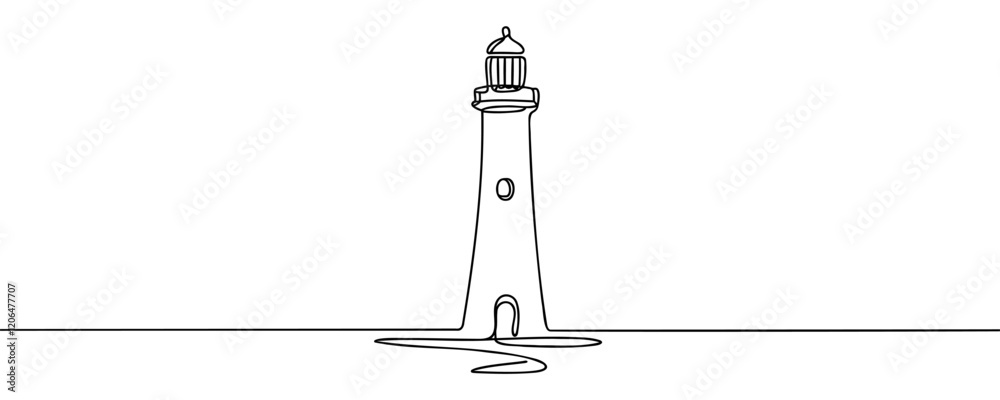 Continuous line drawing of lighthouse tower. one line drawing of beach ...