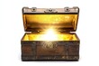 © Mariela - A wooden treasure chest with its lid open, its interior glowing brightly as if lit from within. The background is white.