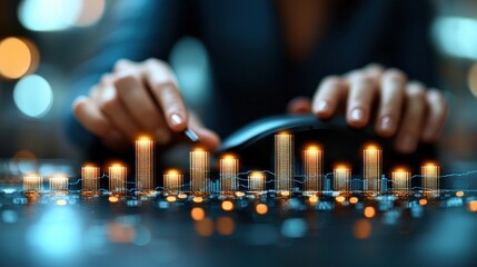 Poster - Illuminated Cityscape Emerging from Computer Mouse, Symbolizing Technological Advancement and Urban Progress