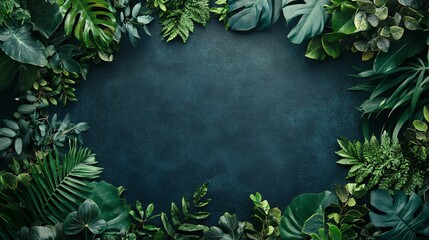 Poster - Creative layout made of tropical leaves creating a frame on dark background