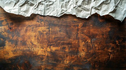 Aufkleber - Crumpled white paper on rustic dark wooden background with copy space