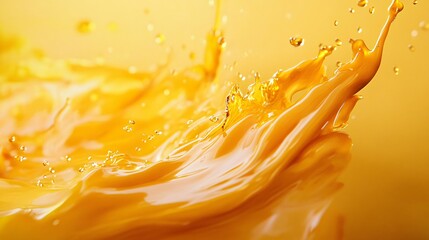Poster - Orange juice splashing with crown and droplets on orange background