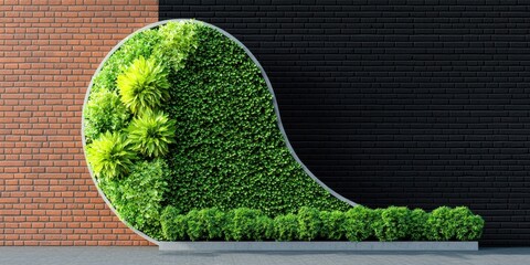 Poster - Unique vertical garden against brick wall in soft evening light creative urban environment straight-on view