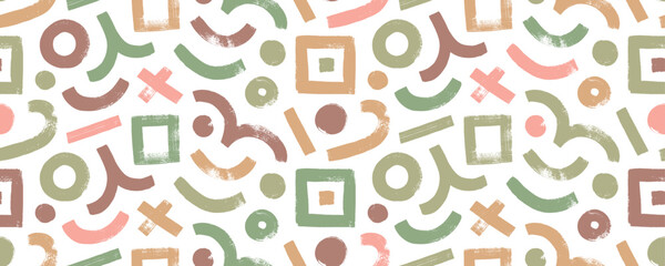 Aufkleber - Pastel colored abstract seamless pattern with bold brush drawn geometric shapes and curved lines. Abstract trendy vector banner.