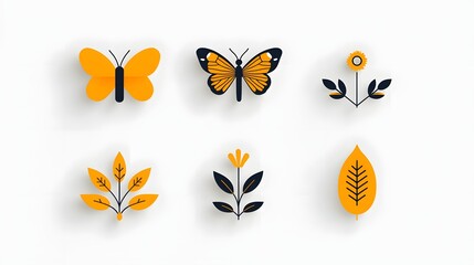 Leinwandbilder - Collection of 6 simple and modern linear icons illustrating key botanical concepts such as ecosystem pollination leaf patterns and other natural science symbols in a minimalist style