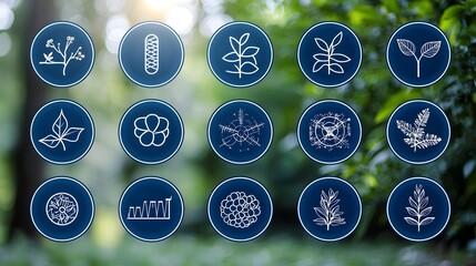 Leinwandbilder - Elegant collection of 15 botanical icons in a linear style  featuring detailed symbols representing plant DNA  chlorophyll  and scientific leaf structures