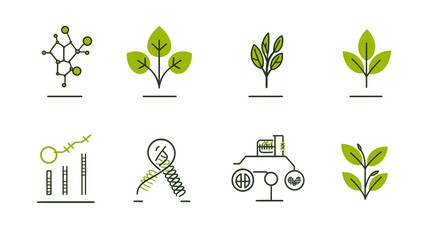 Aufkleber - Elegant collection of 15 detailed botanical icons featuring linear symbols representing plant DNA  chlorophyll