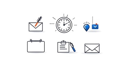 Poster - Collection of 6 clean minimalist linear icons designed to represent various elements of digital form filling data entry and online processes