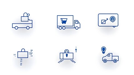 Aufkleber - Collection of 6 linear icons of delivery truck icons including express delivery symbols and package tracking graphics on a clean white background