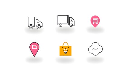 Aufkleber - Collection of 6 linear icons including delivery truck express delivery symbols and package tracking graphics on a clean white background  Representing transportation logistics and ecommerce services