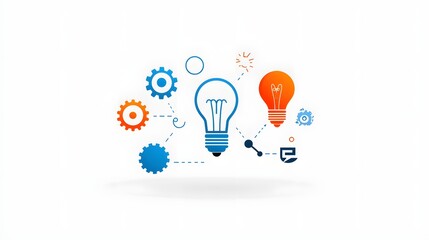 Fototapete - Collection of 6 Linear Icons Representing Infographic Symbols for Forward Thinking Solutions Featuring Gears Magnifying Glass