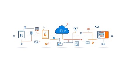 Fototapete - Efficient Cloud Computing Network with Synchronized Data Flow Enabling Scalable Digital Solutions for Seamless Information Processing and Reliable Storage Services