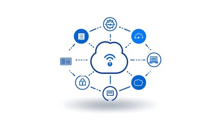 Fototapete - Efficient Cloud Computing Network with Synchronized Data Flow Enabling Seamless Information Processing and Scalable Storage Solutions for Businesses and Enterprises  A modern
