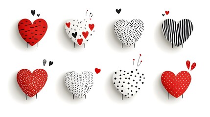 Leinwandbilder - This image showcases a diverse collection of heart shaped stickers in various sizes  featuring an assortment of unique textures  patterns  and designs
