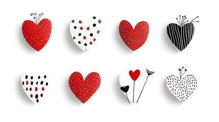 Leinwandbilder - Visually appealing collection of six dynamic heart shaped sticker icons featuring an assortment of distinct textures  patterns  and designs