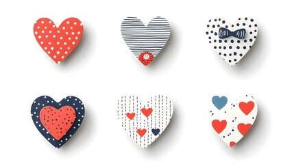 Leinwandbilder - Captivating collection of various sized red heart shaped stickers featuring an array of distinctive textures  patterns  and designs   perfect for enhancing creative projects  branding initiatives
