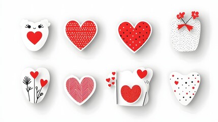Leinwandbilder - This image showcases a diverse collection of red heart shaped stickers featuring a variety of unique textures  patterns  and designs