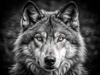  Grey Wolf Portrait: Striking Black and White Wildlife Photography - National Geographic Style