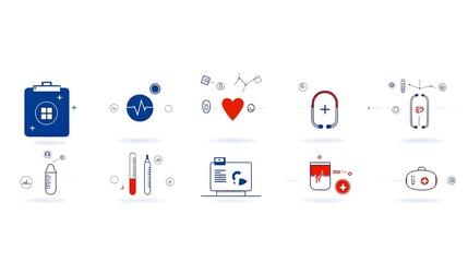 Poster - This collection of 6 linear digital healthcare icons provides a visual representation of modern virtual medical services  including online doctor consultations  digital diagnostic tools