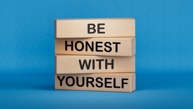 Be honest with Yourself symbol. Wooden blocks with words Be honest with Yourself. Be honest with Yourself concept.Copy space.3D rendering on blue background.