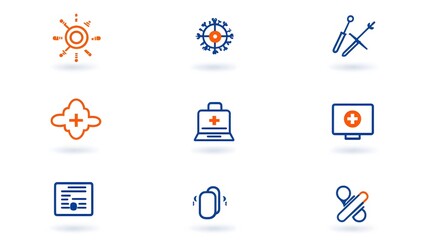 Aufkleber - Collection of 6 linear icons detailing a set of digital healthcare icons that showcase virtual doctor consultations online medical diagnostics