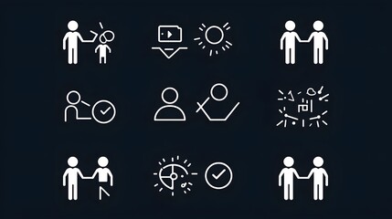 Poster - Collection of clean and thin line art icons representing human figures  teams  groups  and community designed for contemporary business and organizational visual applications with clear outlines