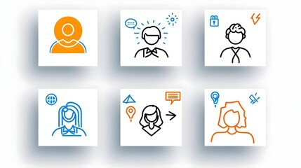 Leinwandbilder - Collection of 6 simple and minimal thin line icons featuring participants groups and organization members with clean outlines and modern design perfect for community social