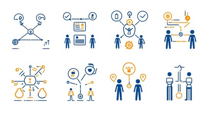 Leinwandbilder - This image showcases a collection of minimalist  thin line icons that visually represent various concepts related to workforce organizational structure  community engagement  and social networking