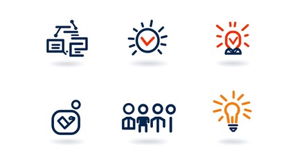 Aufkleber - A collection of 6 minimalist linear icons depicting group organization and community related concepts  The simple outlines and modern design are suitable for business technology
