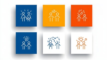 Poster - Collection of clean simple and minimalist thin line style icons showcasing the concept of groups participants and members within an organization or community setting