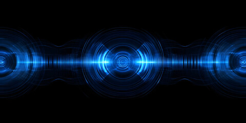 Wall Mural - Abstract background with blue light needles and energy circles on a black background. Technological design. sound vibrations or digital vibrations