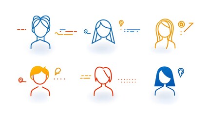 Aufkleber - Collection of 6 minimalist linear icons in a clean thin line style showcasing groups participants and members of an organization or community  The simple