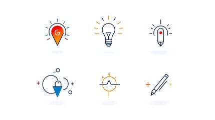 Leinwandbilder - Collection of 6 Geometric Thin Line Icons Showcasing Leadership and Corporate Branding Concepts  Clean modern designs perfect for organizational strategy planning and business technology applications