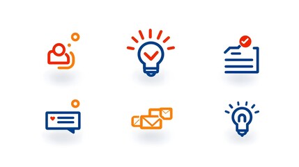 Poster - Collection of 6 simple and minimalist linear icons representing the concepts of business marketing agreement sponsorship and social media  These graphic design elements can be used for infographics