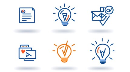 Leinwandbilder - Collection of 6 simple and minimalist linear business marketing icons representing the concepts of agreement sponsorship and social media