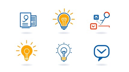 Poster - Collection of 6 minimalist linear business marketing icons representing the concepts of agreement sponsorship and social media  These simple graphic design elements can be used for infographics
