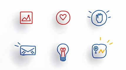Aufkleber - Collection of 6 simple and minimalist linear business marketing icons representing the concepts of agreement sponsorship and social media
