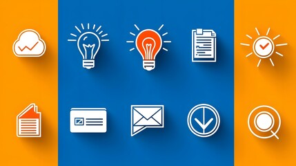 Poster - Collection of 6 simple and minimalist business and marketing icons representing key concepts such as agreement sponsorship and social media