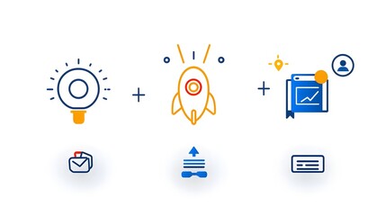 Poster - A collection of 6 simple and minimalist linear icons representing key business marketing concepts like agreement sponsorship and social media